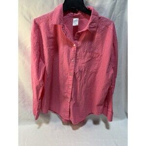 Time and Tru Women's Long Sleeve Button Front PockeShirt Size Large (12-14) Pink
